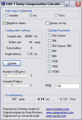 UAD-1 Delay Compensation Calculator